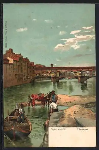 AK Firenze, Fluss Arno, Blick auf die Ponte Vecchio