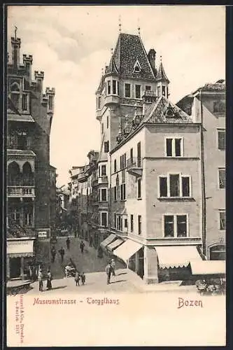 AK Bozen, Gasthof Torgglhaus und Museumstrasse