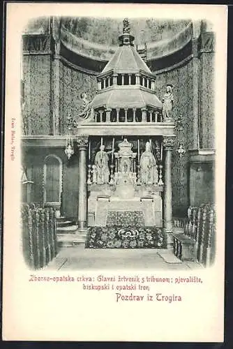 AK Trogir / Trau, Zborno-opatska crkva, Glavni zrtvenik s tribunom, pjevaliste, biskupski i opatski tron