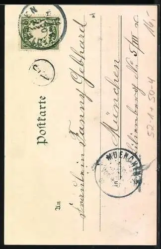 Künstler-AK Frosch in Badehose mit Regenschirm grüsst aus Diessen, vermenschlichte Tiere