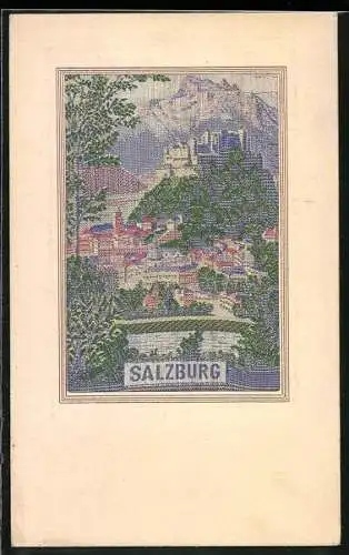 Seiden-AK Salzburg, Ortsansicht mit Festung