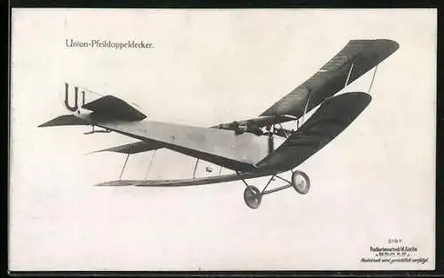 Foto-AK Sanke Nr. 218: Flugzeug Union-Pfeildoppeldecker