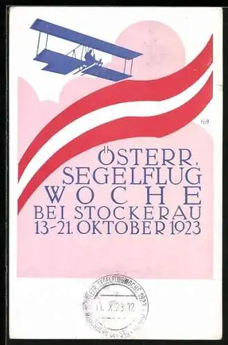 Künstler-AK Stockerau, Österr. Segelflugwoche 1923