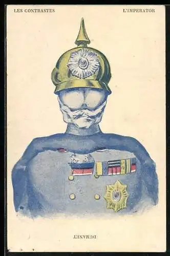 AK Dumanet und Kaiser Wilhelm II. in einer Figur, Optische Täuschung