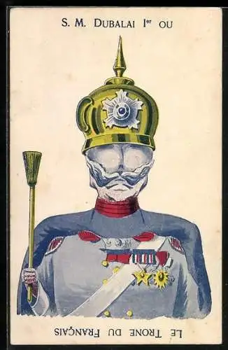Künstler-AK Optische Täuschung, Kaiser Wilhelm II. und Franzose in einer Figur