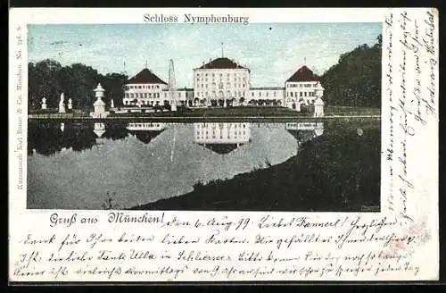 AK München, Schloss Nymphenburg, Briefmarke der privaten Stadtpost