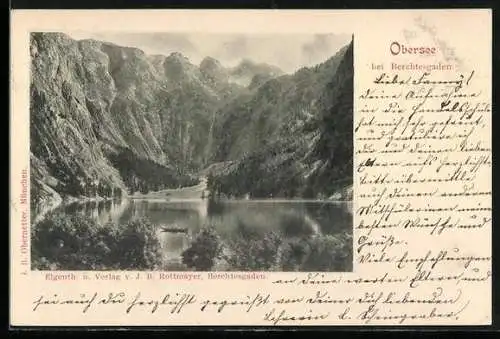 AK Berchtesgaden, Ruderboot auf dem Obersee, Briefmarke der privaten Stadtpost