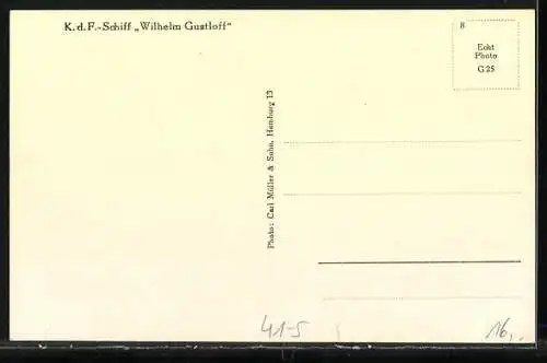AK K. d. F.-Schiff Wilhelm Gustloff, Innenansicht der Wilhelm Gustloff-Halle