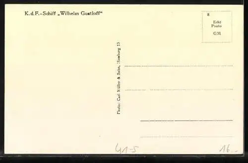 AK K. d. F.-Schiff Wilhelm Gustloff, Unteres Promenadendeck, Innenansicht