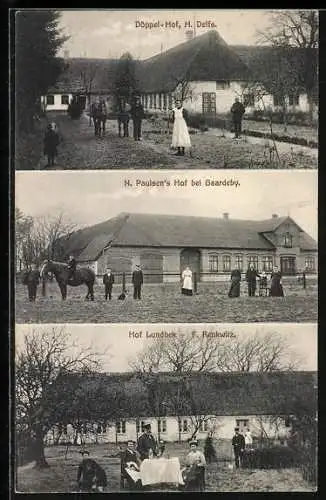AK Gaardeby, Döppel-Hof H. Delfs, N. Paulsens Hof, Hof Lundbek v. F. Renkwitz