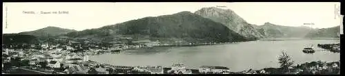 Klapp-AK Gmunden, Ortsansicht mit Traunsee vom Hochkogl, Traunstein, Schloss Ort