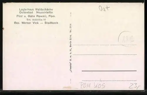AK Neuschleffin, Logierhaus Waldschänke, Bes. Werner Vick