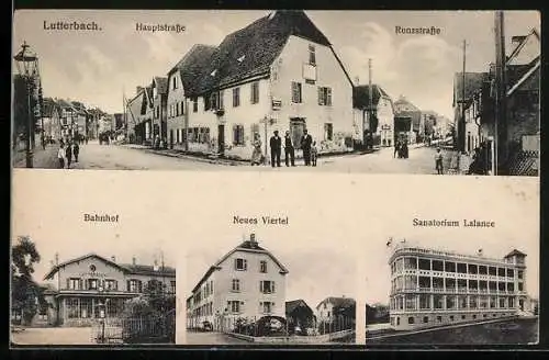 AK Lutterbach, Sanatorium Lalance, Bahnhof, Hauptstrasse Ecke Runzstrasse