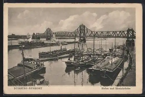 AK Duisburg-Ruhrort, Hafen und Rheinbrücke