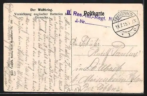 AK Givenchy, Vernichtung englischer Batterien bei Givenchy