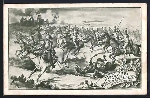 AK Verfolgung französischer Kürassiere an der Marne 1914