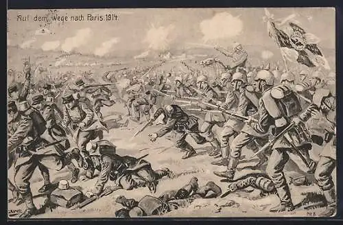 Künstler-AK Deutsches Heer, Auf dem Wege nach Paris 1914