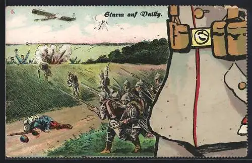 Künstler-AK Bailly, Soldaten im Sturm auf Bailly