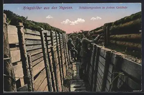 AK Soldaten in einem Schützengraben in den Vogesen, deutscher Infanterist feuert durch Schiessscharte