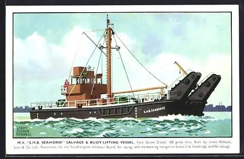 Künstler-AK MV S.H.B. Seahorse Salvage & Buoy-Lifting Vessel, Bergungsschiff