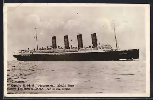 AK Passagierschiff Cunard RMS Mauretania, Schnellstes Linienschiff der Welt