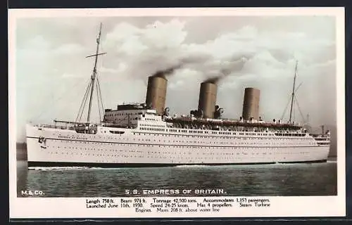 AK Passagierschiff S.S. Empress of Britain bei der Hafeneinfahrt