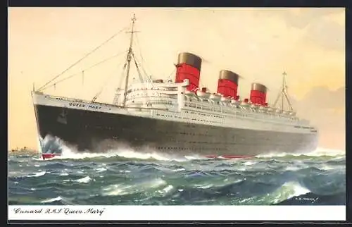 AK Passagierschiff, Cunard R.M.S. Queen Mary in Fahrt