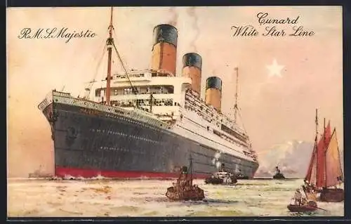 Künstler-AK Passagierschiff RMS Majestic, Cunard White Star Line