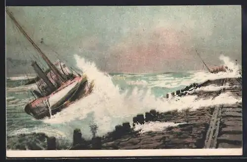 AK De Stoom-Reddingboot President van Heel in de woeste zee
