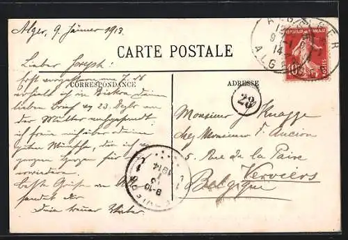 AK Alger, La Statue du Duc d`Orléans et la Mosquée Djemaa-Djedid