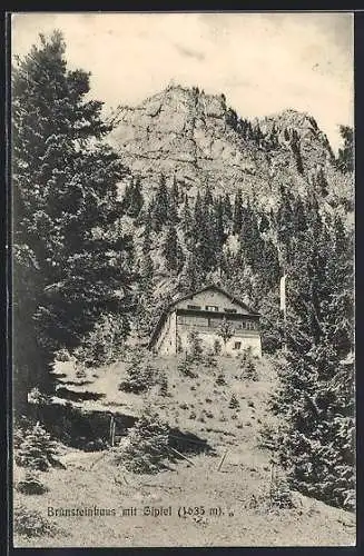 AK Brünsteinhaus, Berghütte mit Gipfel