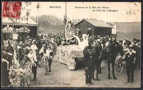 AK Rennes, Souvenir de la Fête des Fleurs, Le Char de Lohengrin