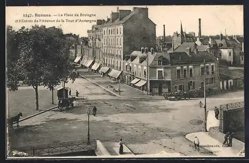 AK Rennes, la Place de Bretagne et l`entrée de l`Avenue de la Tour d`Auvergne