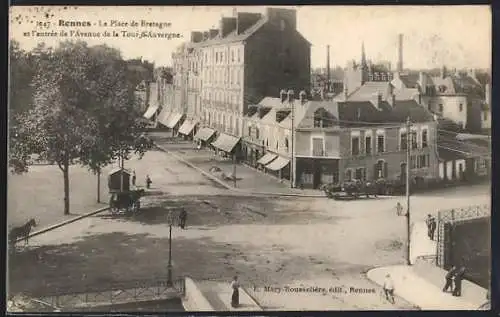 AK Rennes, La Place de Bretagne et l`entrée de l`Avenue de la Tour d`Auvergne