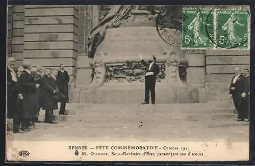 AK Rennes, Fête Commémorative, M. Chaumet prononcant son discours