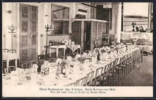 AK Saint-Servan-sur-Mer, Hôtel-Restaurant des Sablons, Vue de mer vers la Rade et Saint-Malo