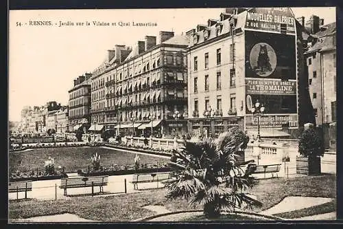 AK Rennes, Jardin sur la Vilaine et Quai Lamartine