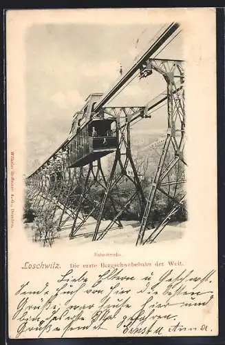 AK Dresden-Loschwitz, Bergschwebebahn auf Fahrt