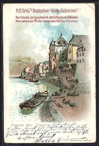 Lithographie Koblenz, Uferpartie