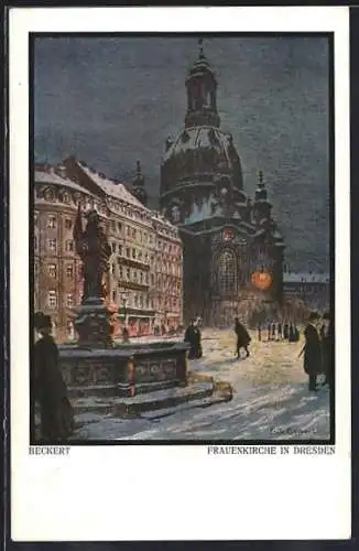 Künstler-AK Fritz Beckert: Dresden, Frauenkirche bei Nacht