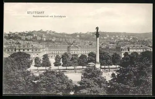 AK Stuttgart, Residenzschloss mit Schlossplatz