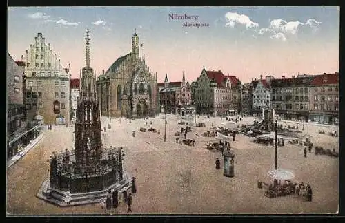 AK Nürnberg, Partie am Marktplatz mit Brunnen