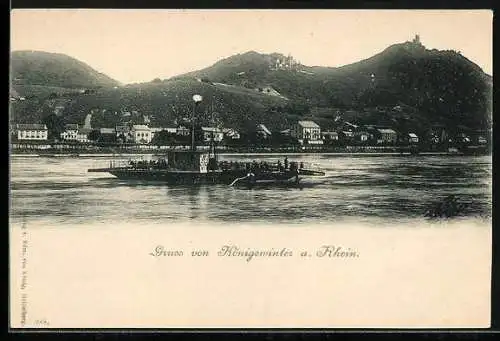 AK Königswinter a. Rhein, Flusspartie mit Fähre