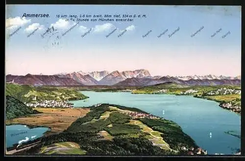 AK Herrsching, Blick zum Ort am Ammersee mit Gebirgspanorama
