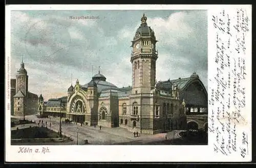 AK Köln, Hauptbahnhof mit Kutschen, Seitenansicht