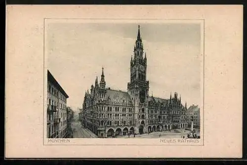AK München, Neues Rathaus mit Strassenpartie