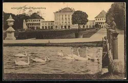 AK München-Nymphenburg, Schloss Nymphenburg, Schwäne