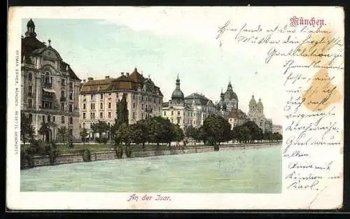 AK München, Ortspartie an der Isar