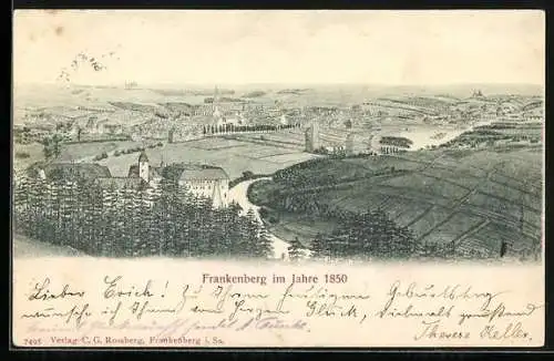 Künstler-AK Frankenberg / Sachsen, Abbildung des Ortes im Jahre 1850