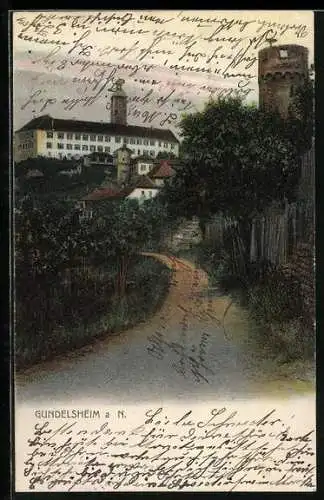 AK Gundelsheim a.N., Teilansicht des Ortes